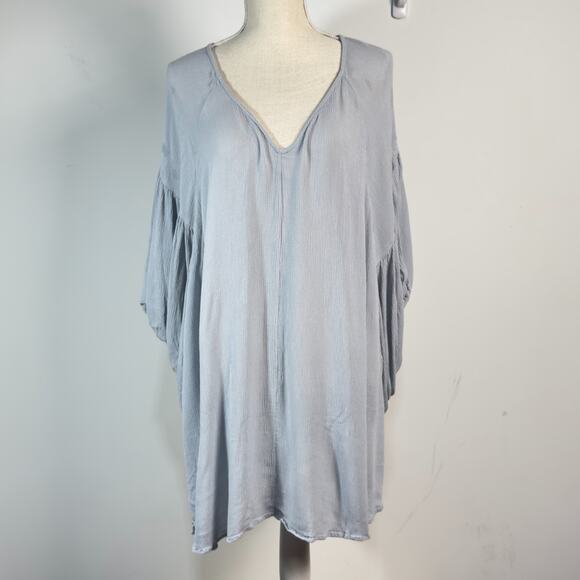 Free PeopleCaftan Kaftan Oversized Boho Blouse Coverup Light Blue Tunic Size S P - Picture 2 of 5